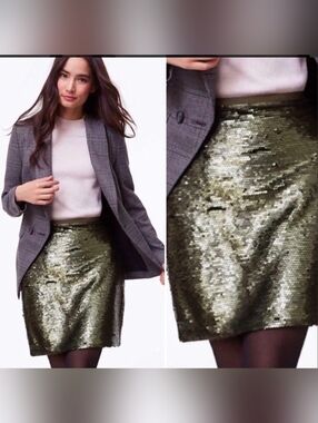 LOFT (Ann Taylor) Olive Green Sequin Mini Skirt